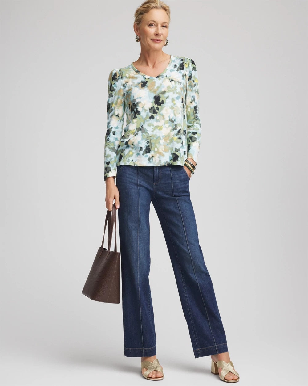 Chico's Printed Slub Puff-Sleeve Tee