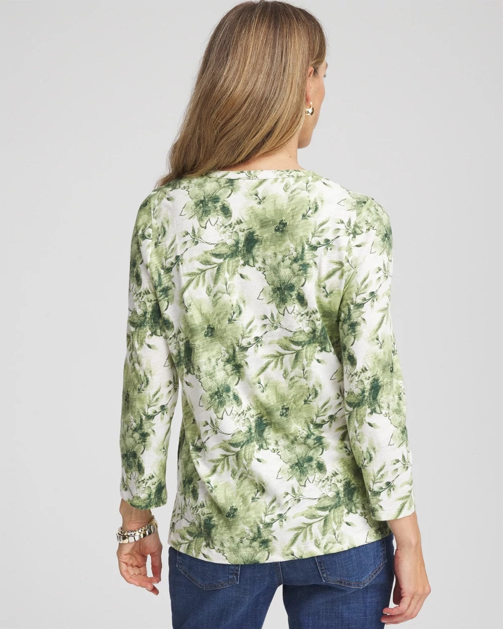 Chico's Printed Slub Splitneck Henley Tee