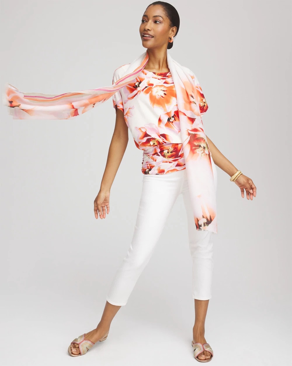 Chico's Touch of Cool™ Tropical Ruched Banded Hem Top
