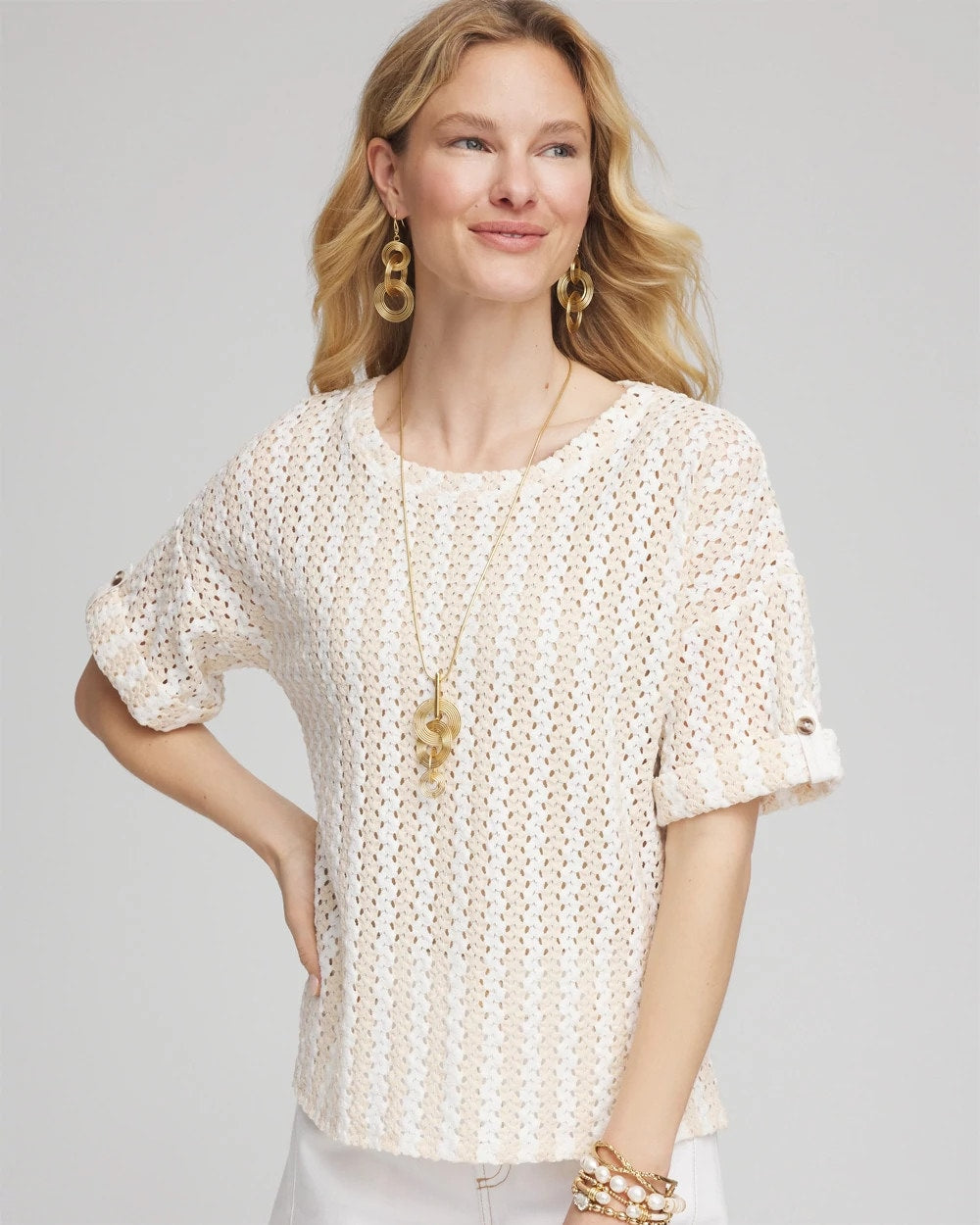 Chico's Textured Roll Cuff Tee