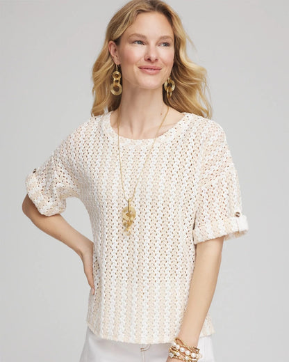 Chico's Textured Roll Cuff Tee