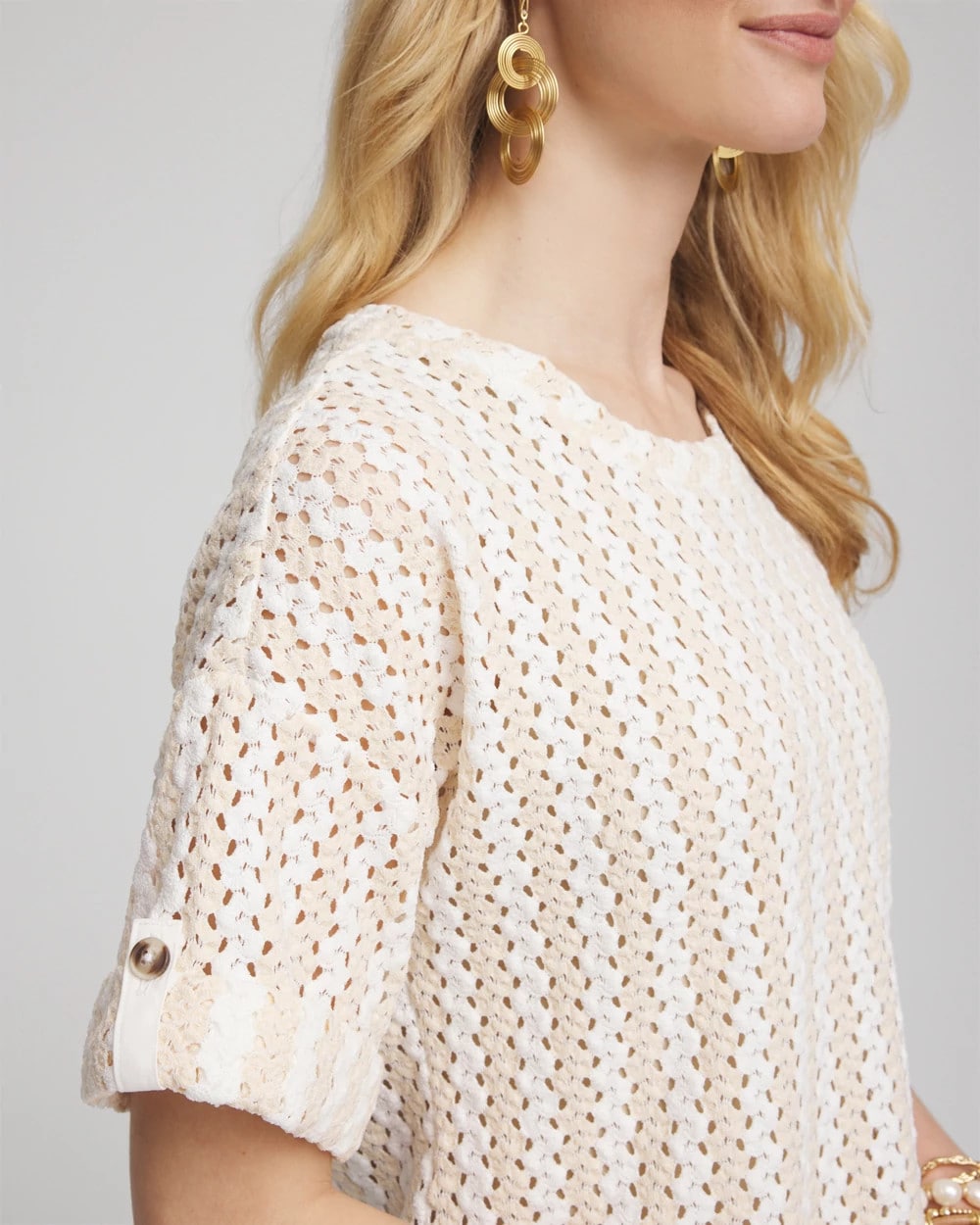 Chico's Textured Roll Cuff Tee