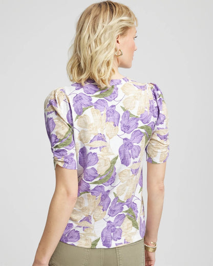Chico's Floral Slub Henley Tee