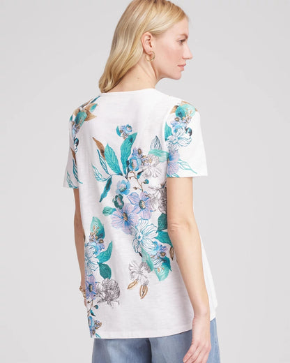 Chico's Floral Short Sleeve Forward-Seam Tee