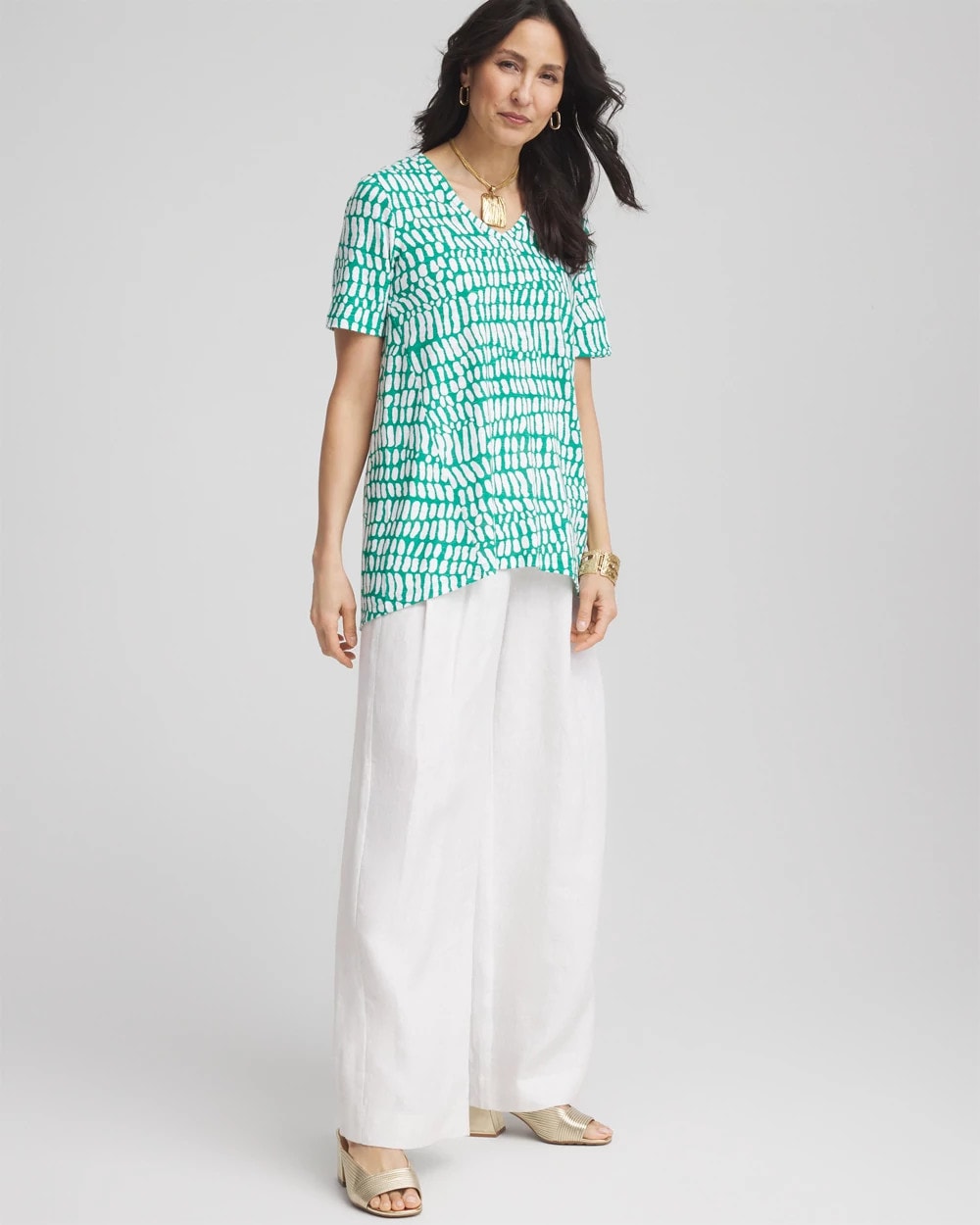 Chico's Tropical Short Sleeve Forward-Seam Tee