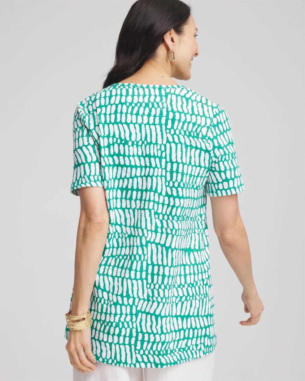 Chico's Tropical Short Sleeve Forward-Seam Tee