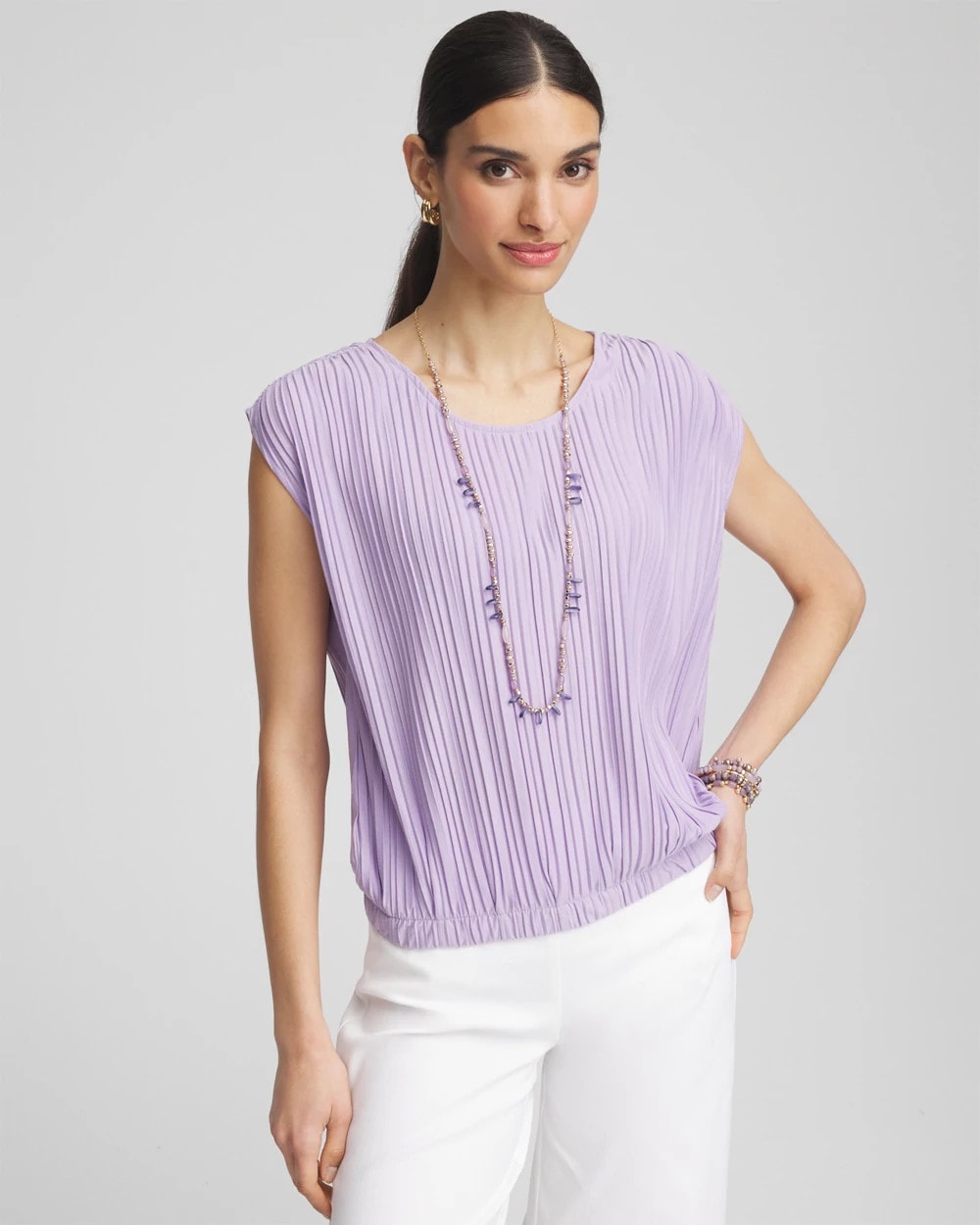 Chico's Pleated Bubble-Hem Tee
