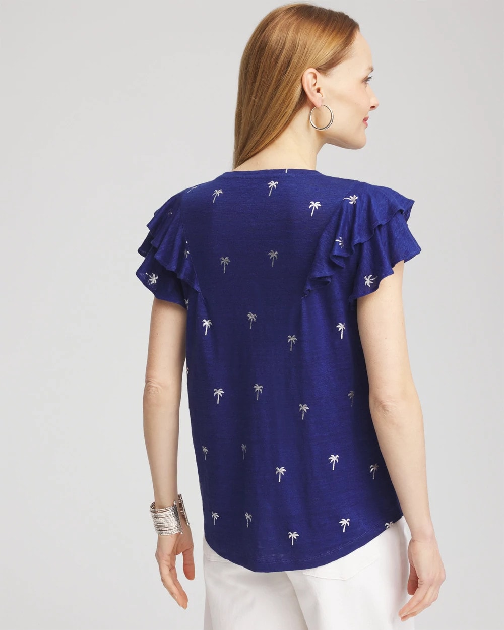 Chico's Foiled Flutter-Sleeve Linen Tee