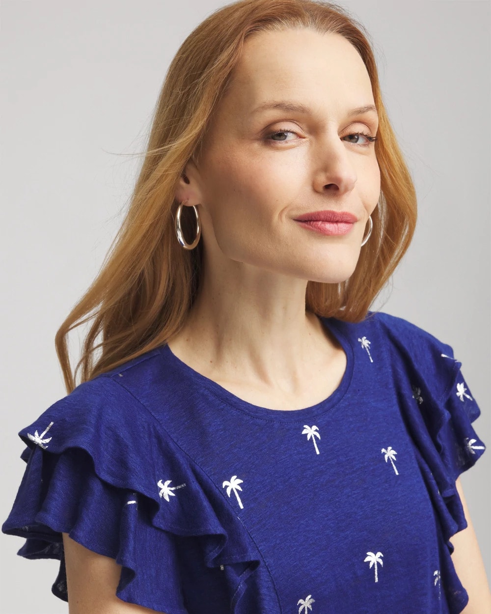 Chico's Foiled Flutter-Sleeve Linen Tee