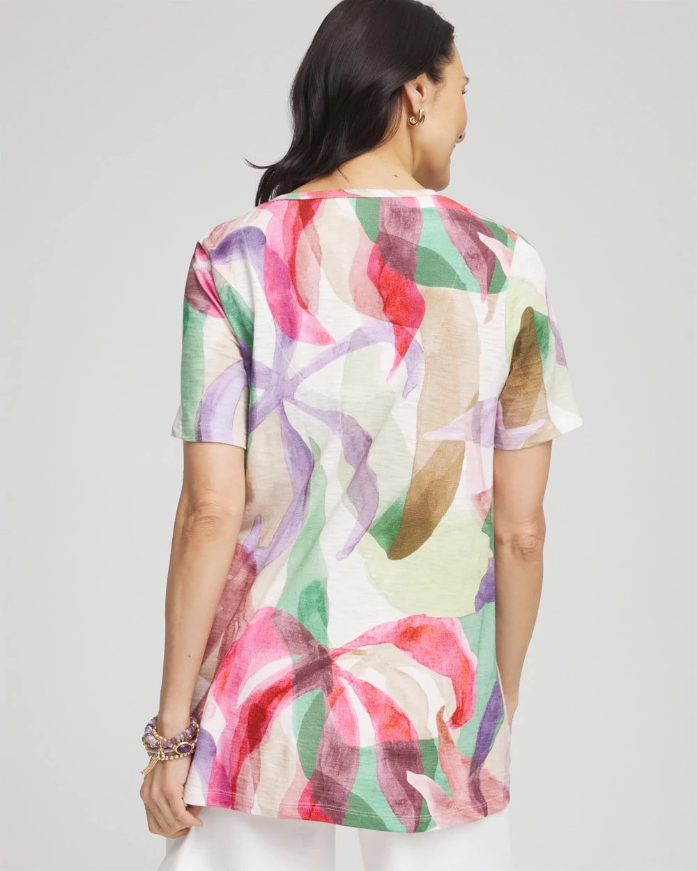 Chico's Floral Short Sleeve Forward-Seam Tee