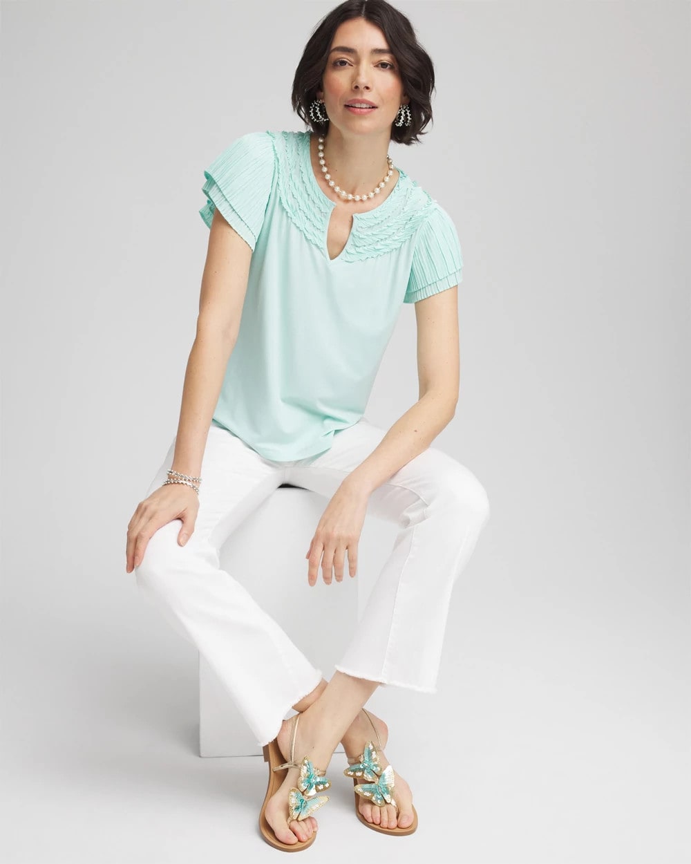 Chico's Touch of Cool™ Layered Pleated Flutter Tee