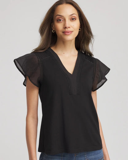 Chico's Pleated-Trim Flutter-Sleeve Tee