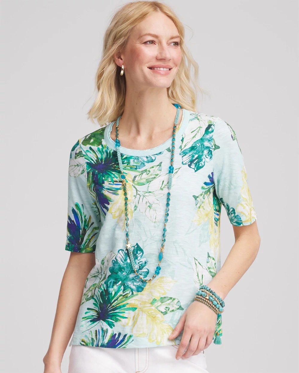 Chico's Island Print Slub Short-Sleeve Tee