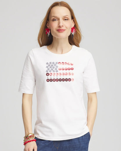 Chico's Flag Embellished Knit Tee
