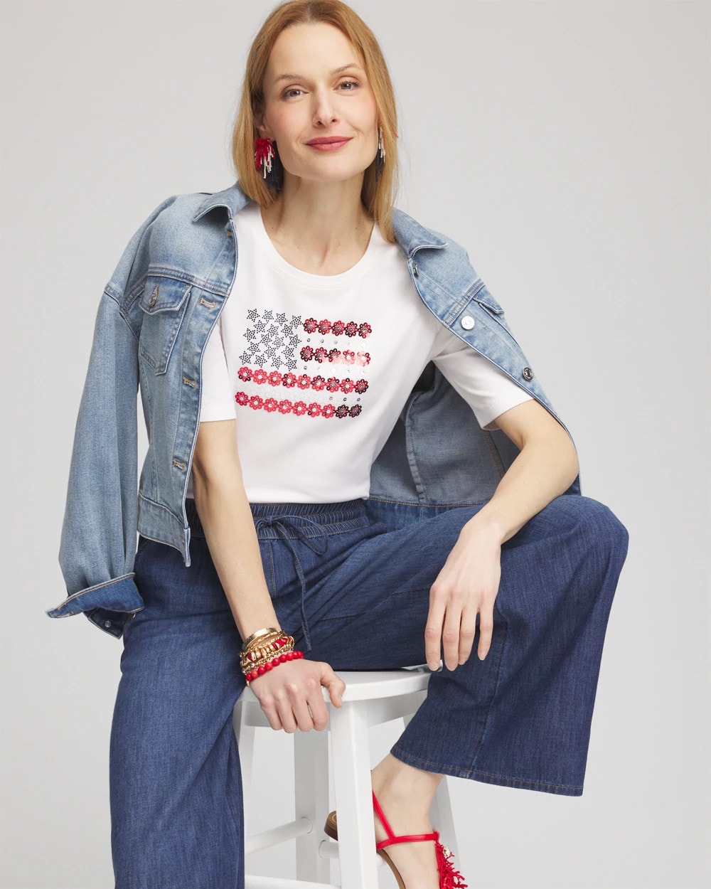 Chico's Flag Embellished Knit Tee