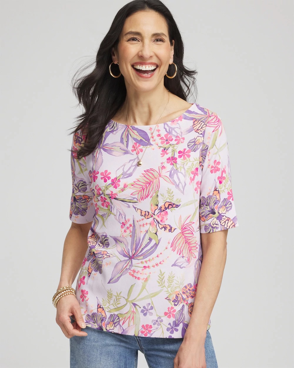 Chico's Tropical Floral Pima Tee