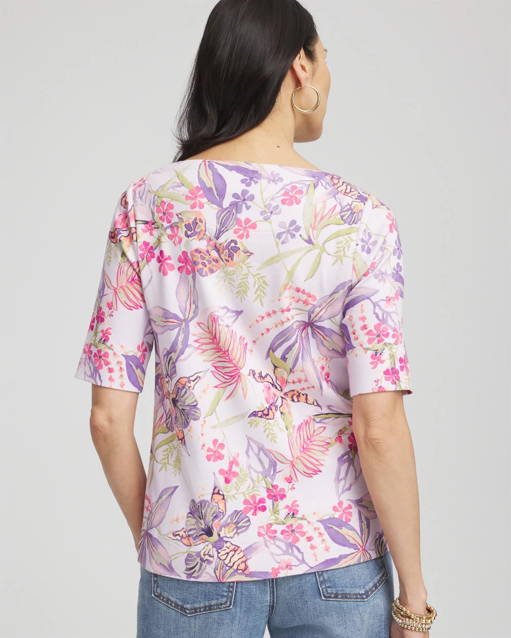 Chico's Tropical Floral Pima Tee
