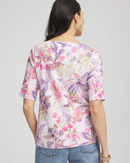 Chico's Tropical Floral Pima Tee