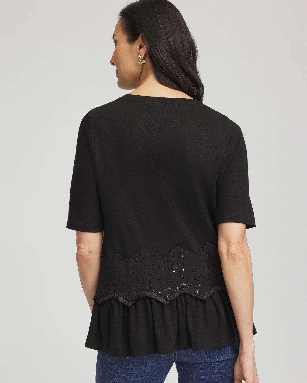 Chico's Chevron Sequin Peplum Linen Tee