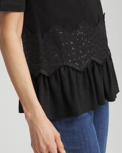 Chico's Chevron Sequin Peplum Linen Tee