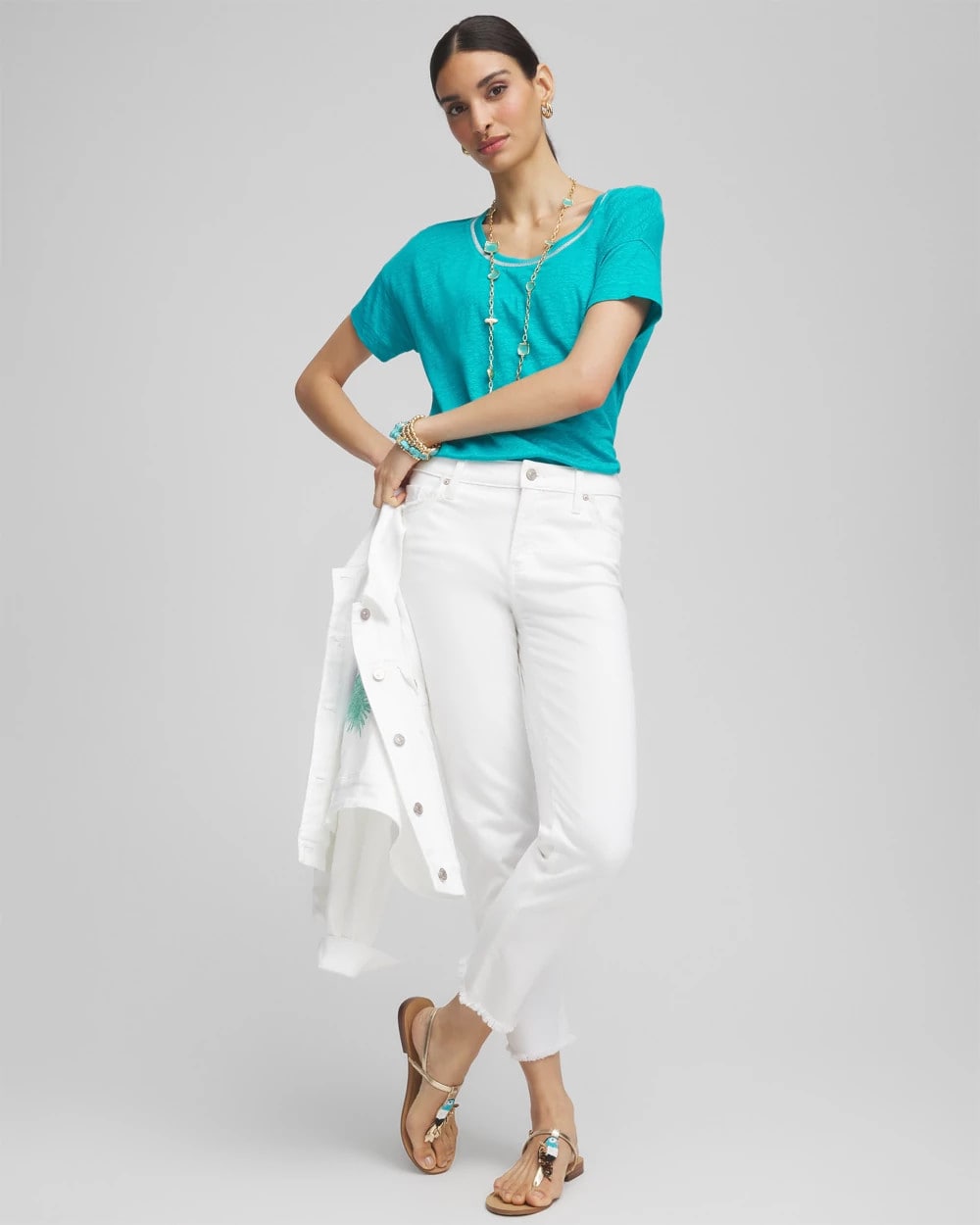 Chico's Sweater Trim Linen Tee
