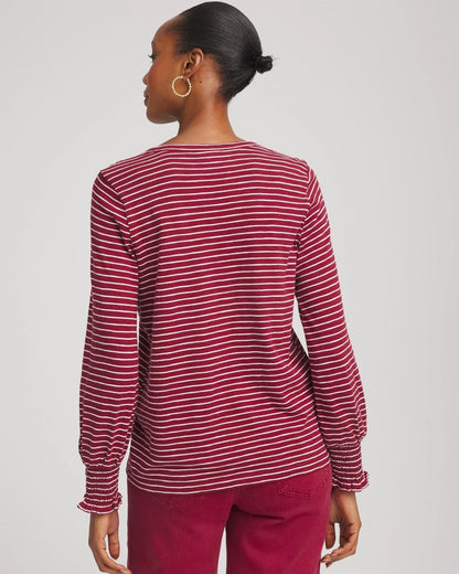 Chico's Smocked-Sleeve Cotton-Slub Tee