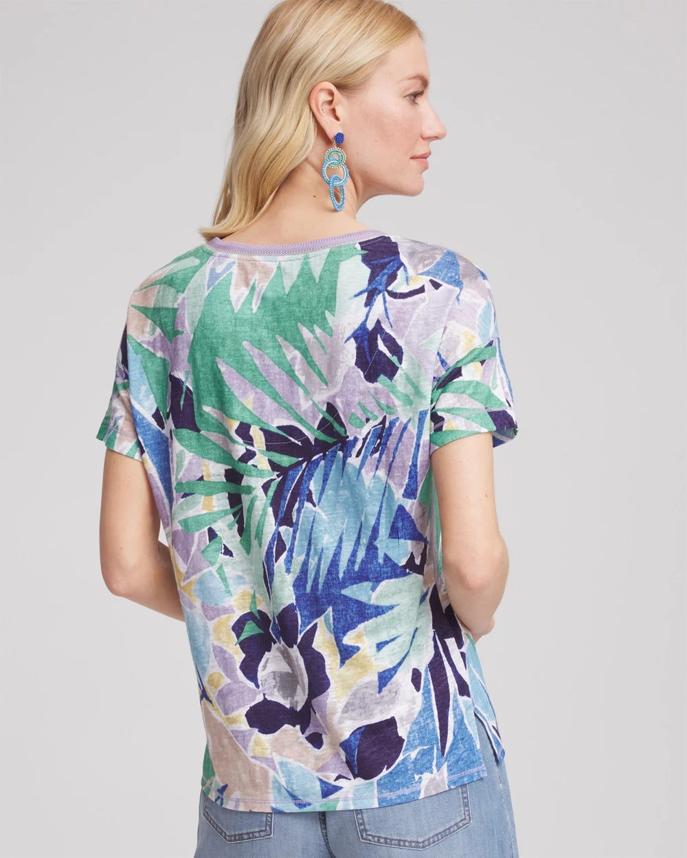 Chico's Tropical Nights Sweater-Trim Linen Tee