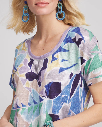 Chico's Tropical Nights Sweater-Trim Linen Tee