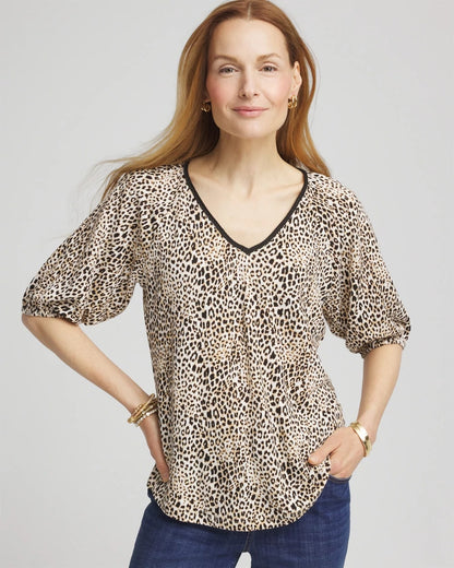 Chico's Leopard Braided Linen Top