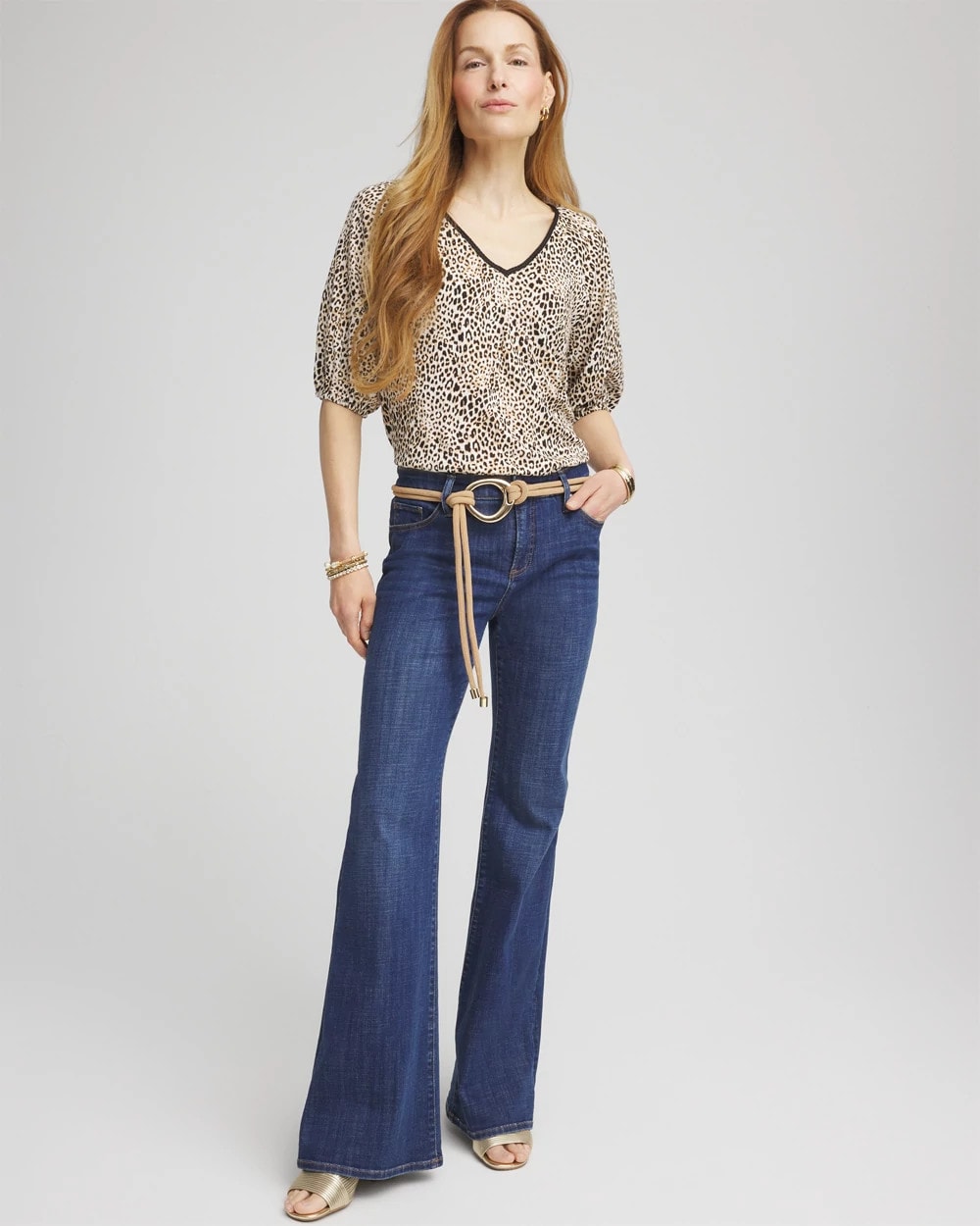 Chico's Leopard Braided Linen Top