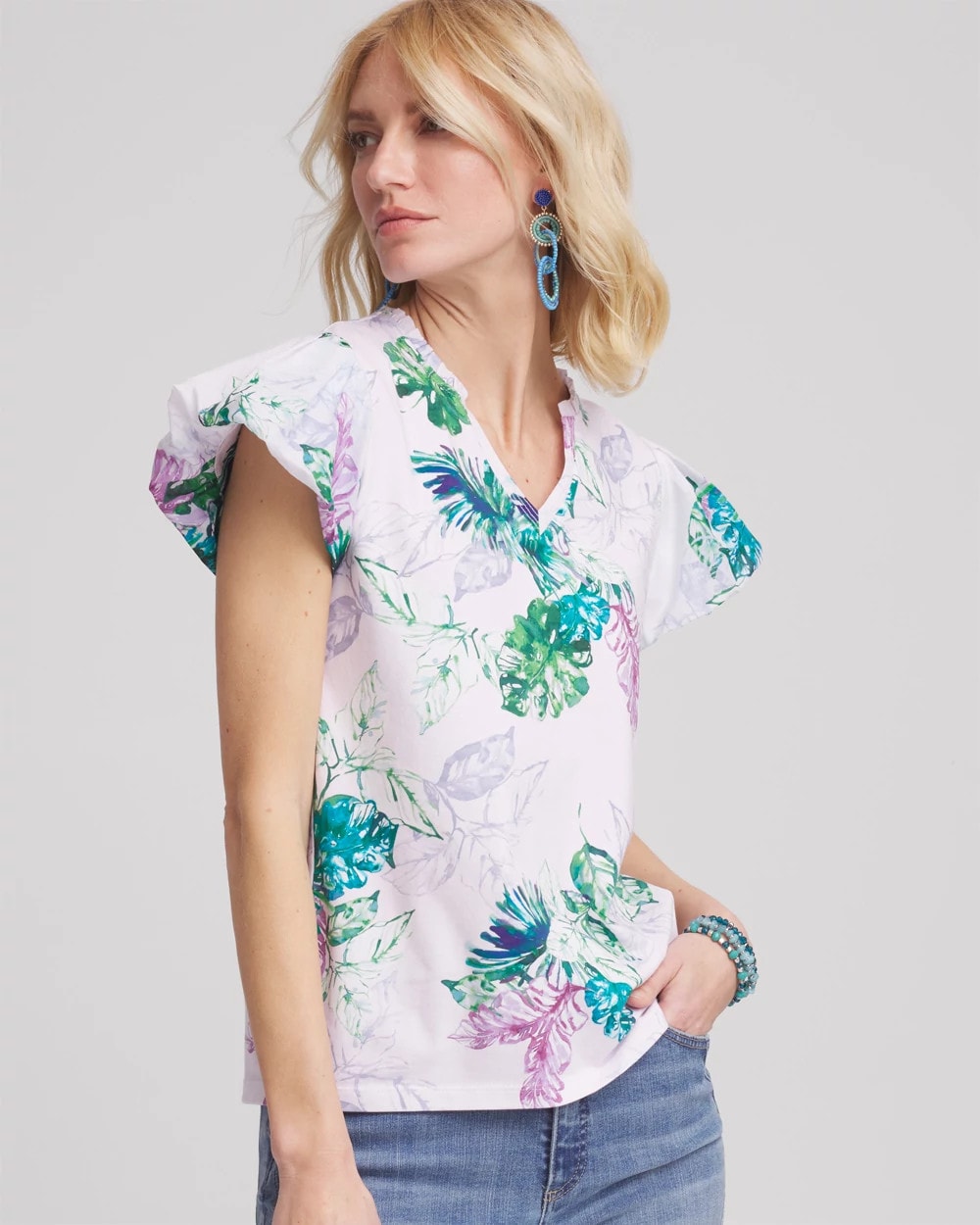 Chico's Notch Neck Cap Sleeve Tee