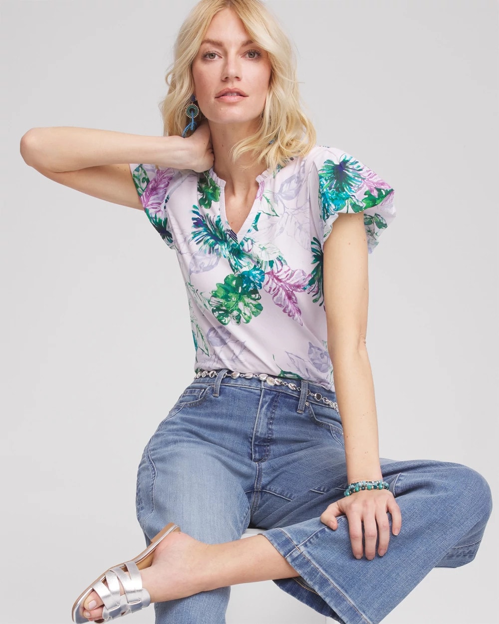 Chico's Notch Neck Cap Sleeve Tee