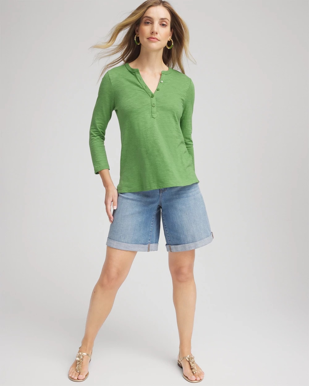 Chico's Cotton Slub Henley Shirt