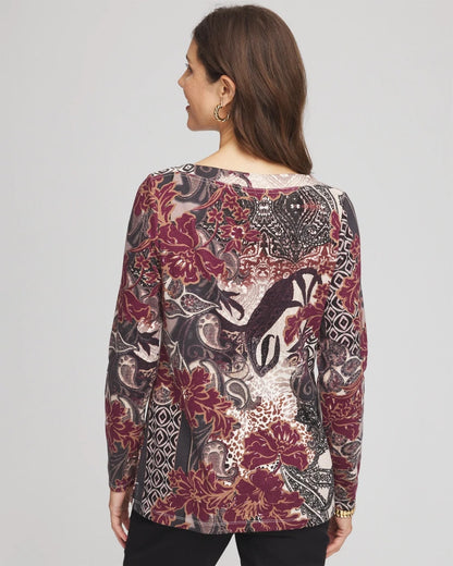 Chico's Printed Pima Cotton Bateau-Neck Tee