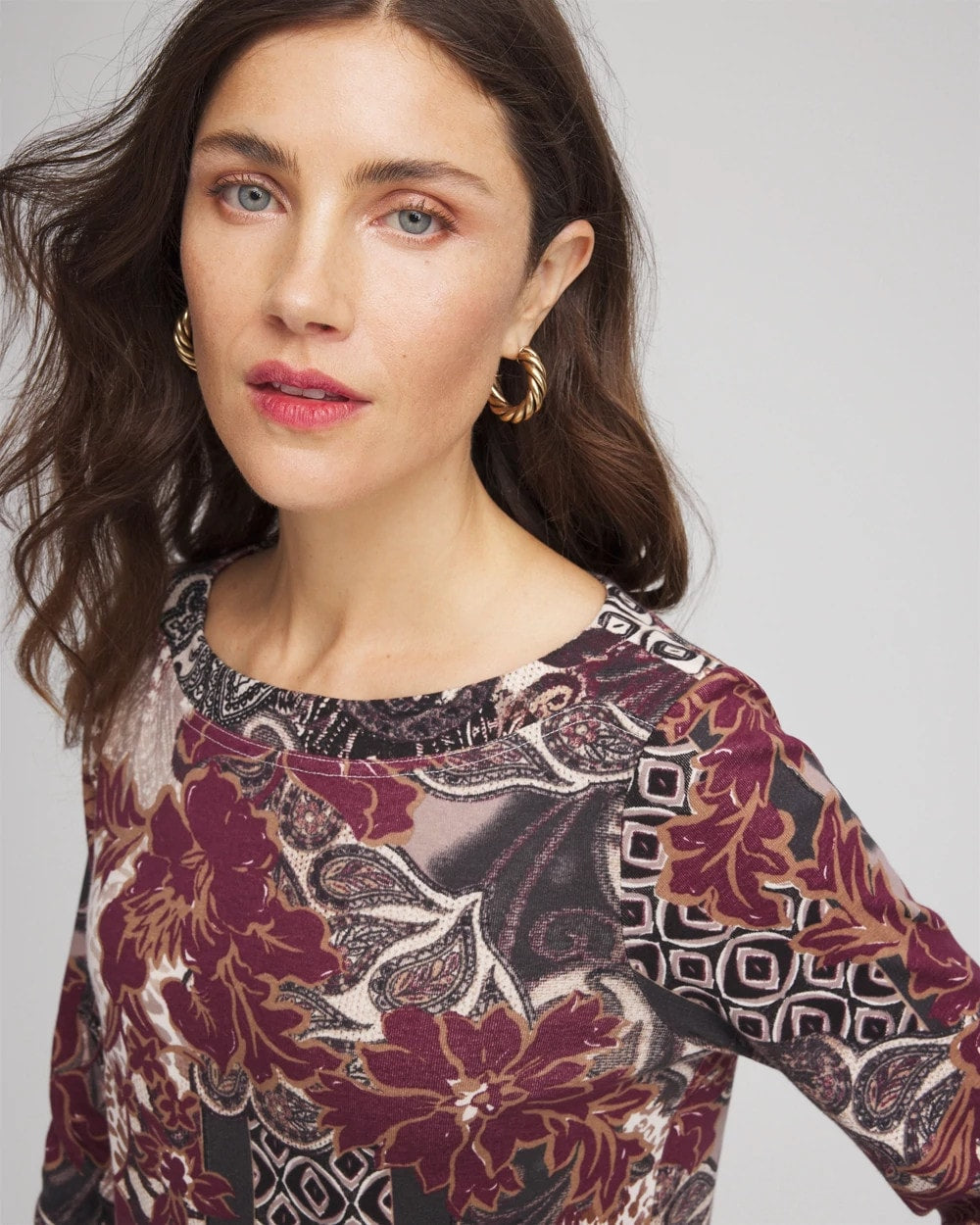 Chico's Printed Pima Cotton Bateau-Neck Tee
