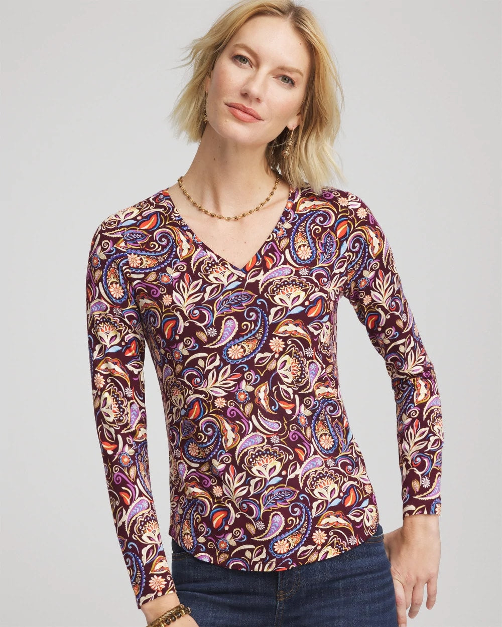 Chico's Paisley Touch of Cool™ V-Neck Layering Tee
