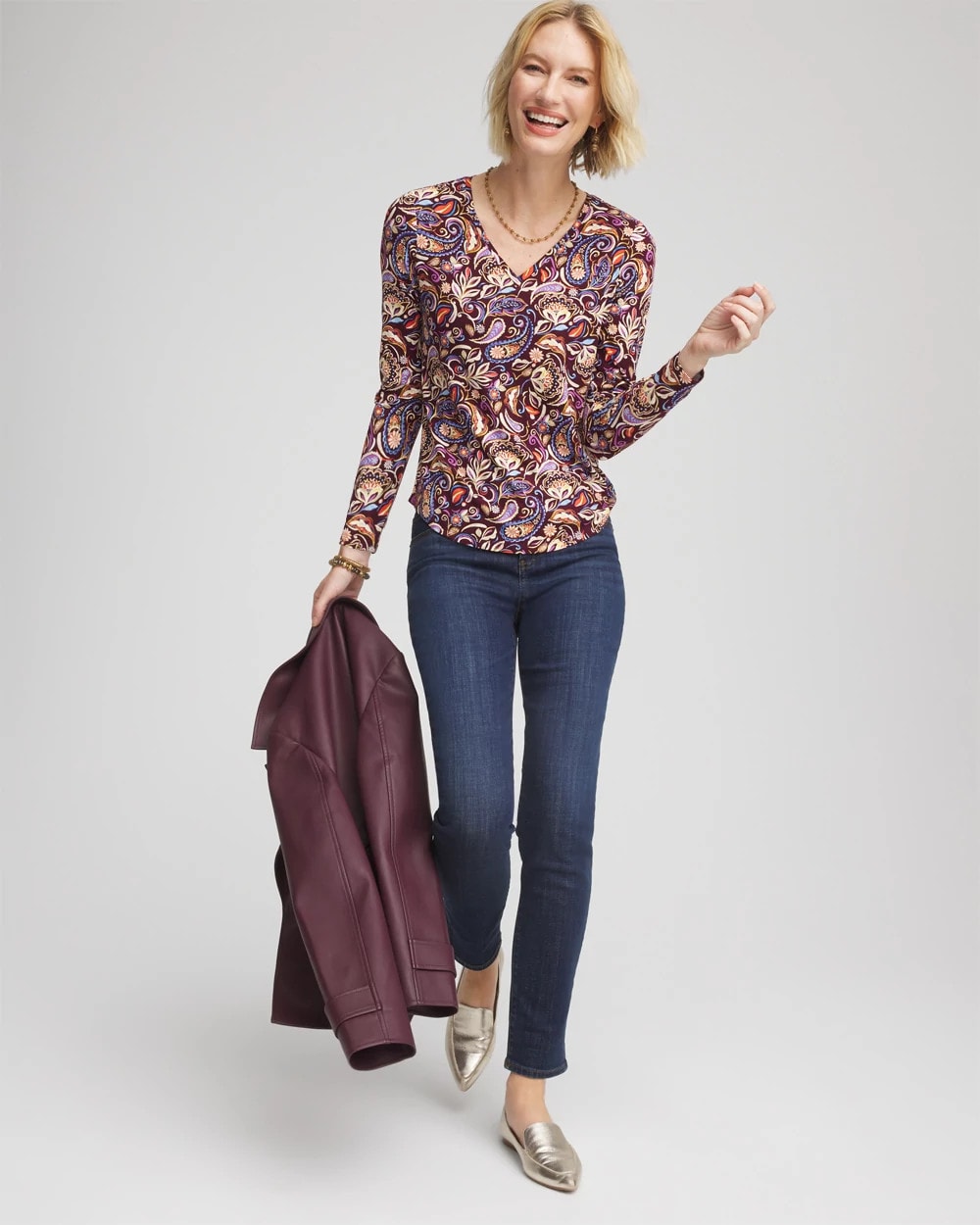 Chico's Paisley Touch of Cool™ V-Neck Layering Tee