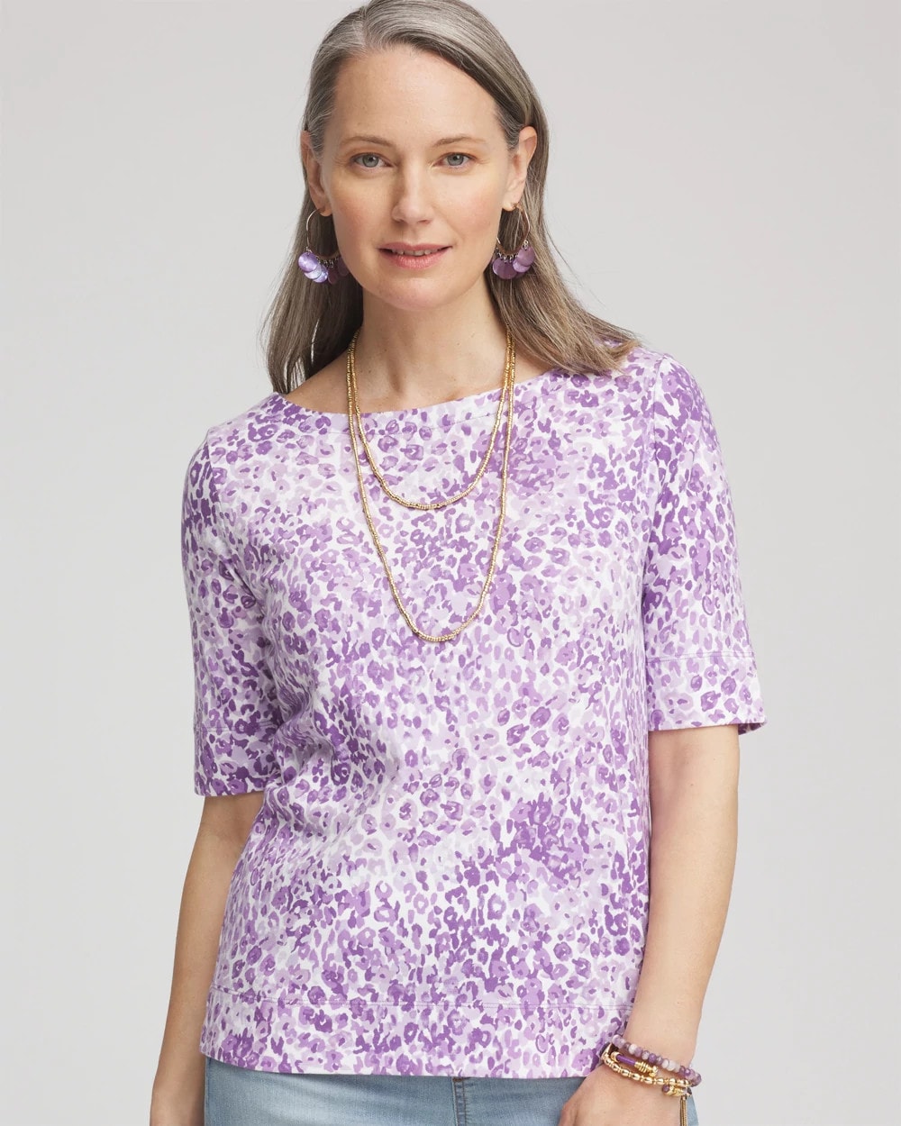Chico's Animal Print Bateau-Neck Pima Tee
