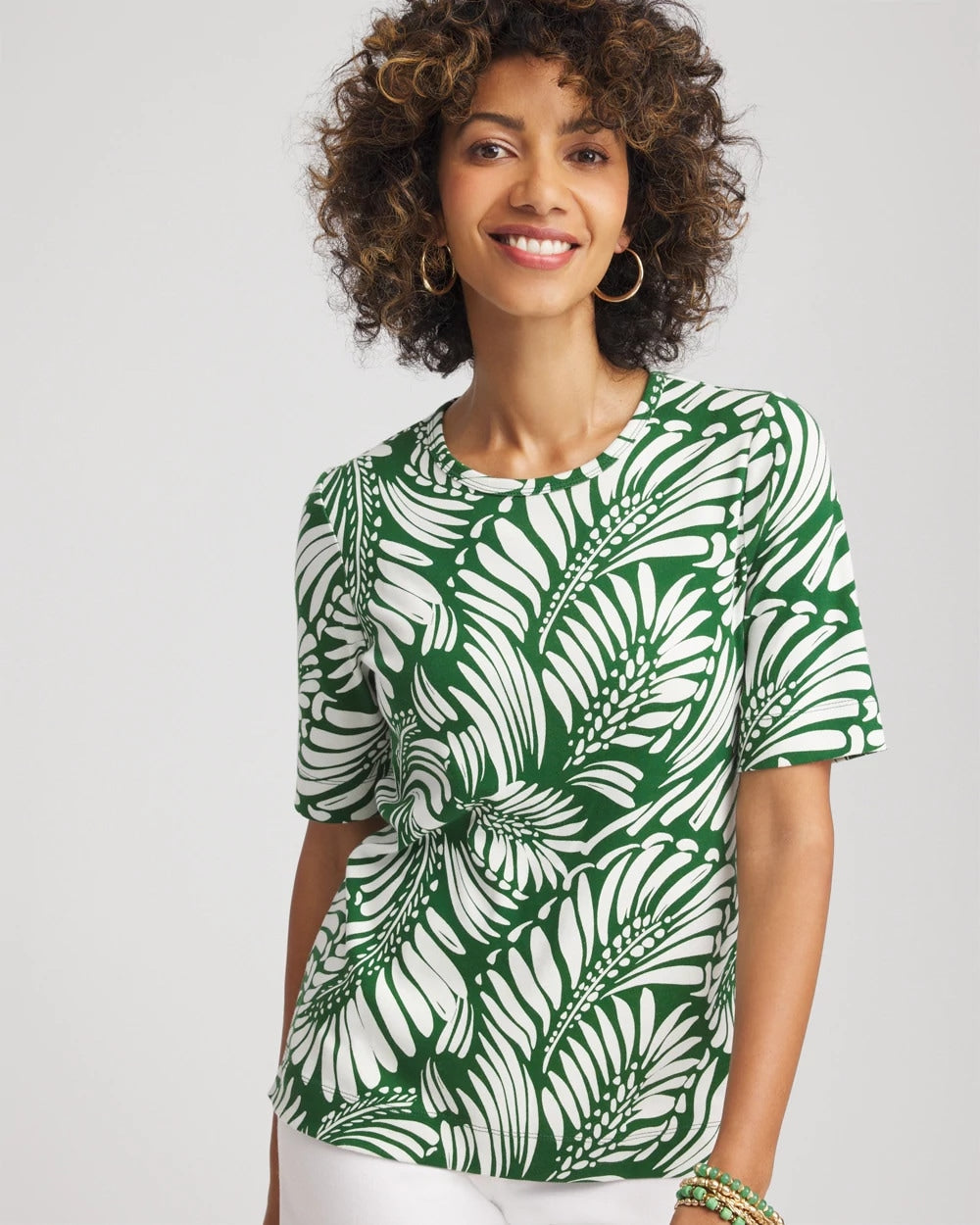 Chico's Palm-Frond-Motif Classic-Fit Pima Tee