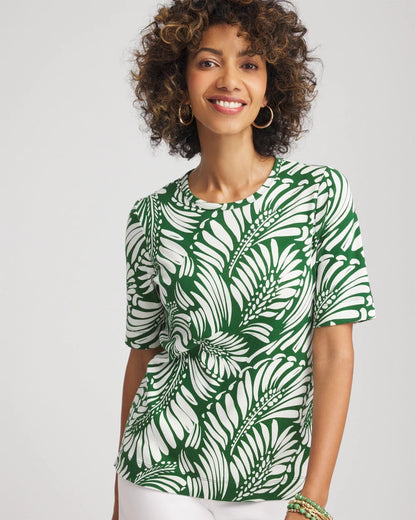 Chico's Palm-Frond-Motif Classic-Fit Pima Tee