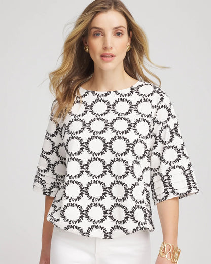 Chico's Geo Print Boatneck Bubble-Hem Top