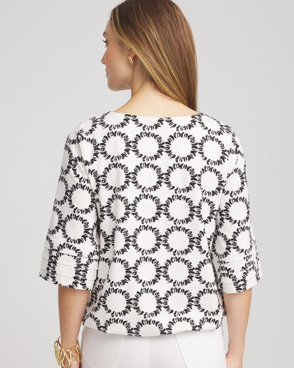 Chico's Geo Print Boatneck Bubble-Hem Top
