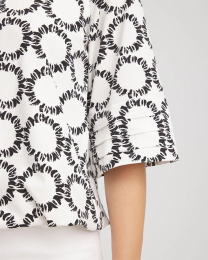 Chico's Geo Print Boatneck Bubble-Hem Top