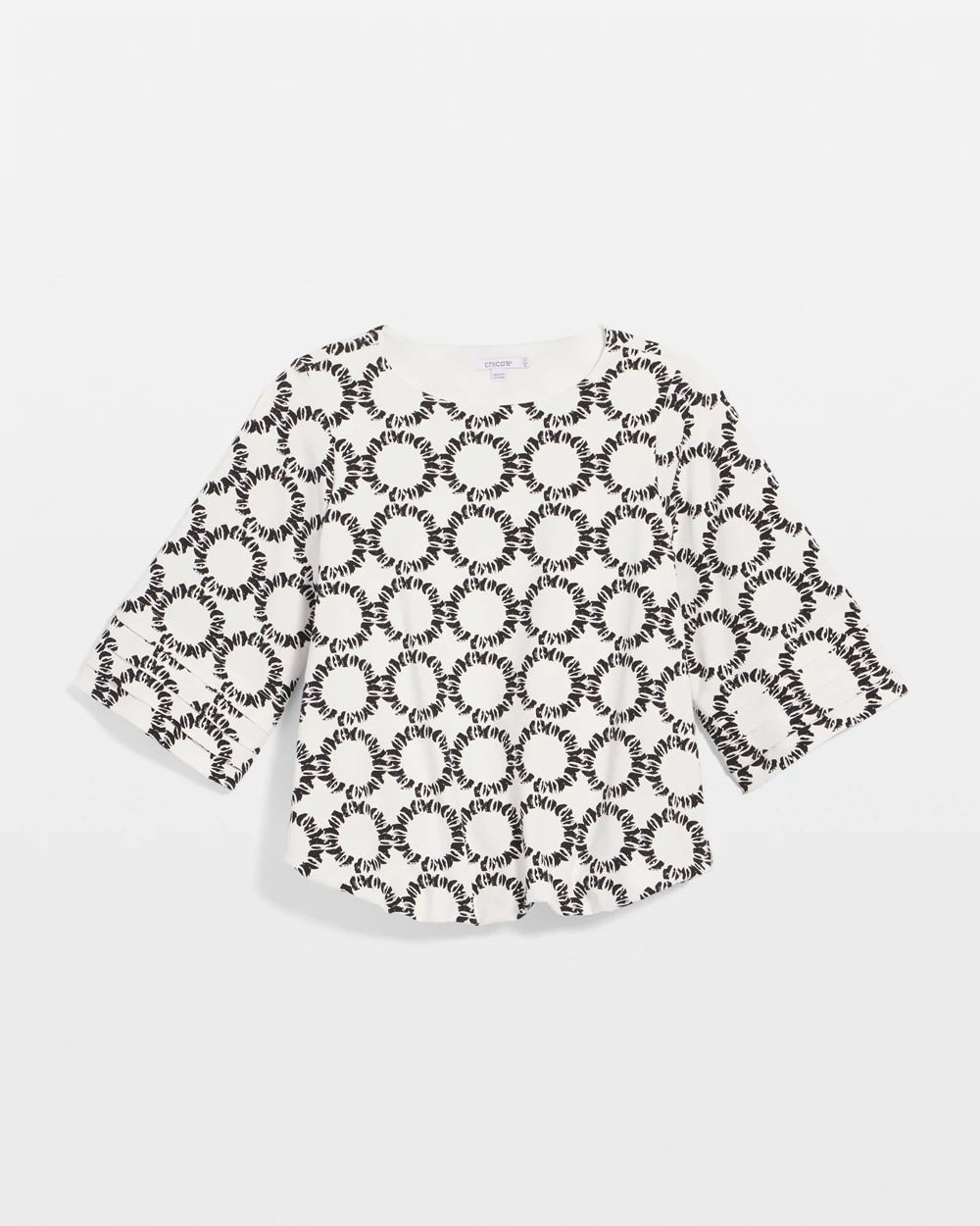 Chico's Geo Print Boatneck Bubble-Hem Top