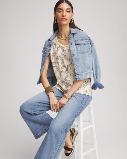Chico's Panther Sweater-Trim Linen Tee