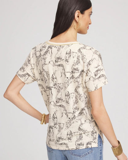 Chico's Panther Sweater-Trim Linen Tee