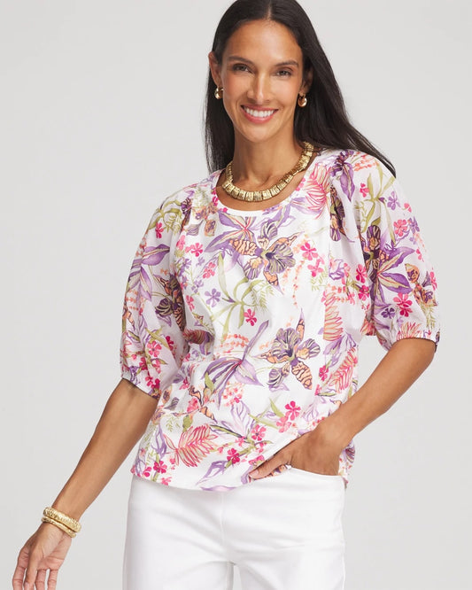 Chico's Floral Dolman Sleeve Knit Top