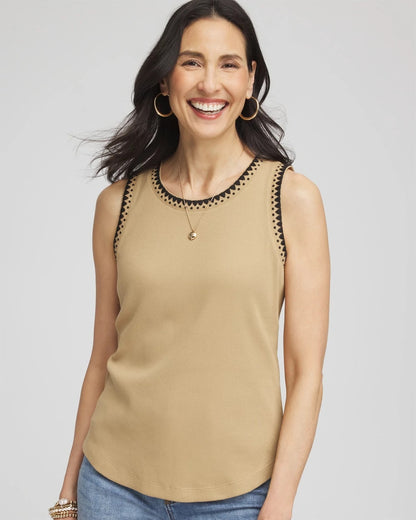 Chico's Contrast-Trim Ribbed Cotton Tank Top
