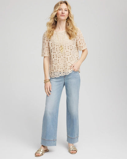 Chico's Short-Sleeve Crochet Top