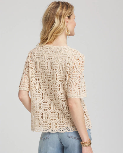 Chico's Short-Sleeve Crochet Top